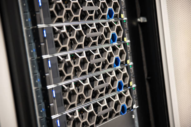 istock Closeup Of Modern Hyperconverged Hosts in Virtual Environment In Datacenter 1296190380