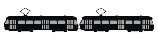 Vector illustration of tram set, black silhouette, vector icon