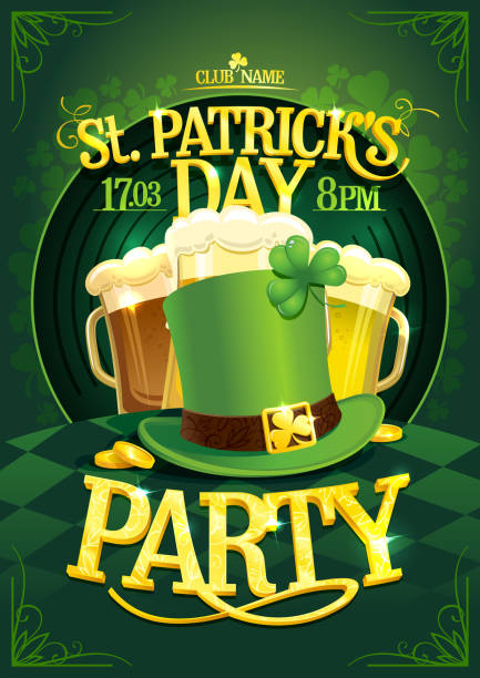 patrick's day party plakat projekt wektora - st patricks day irish culture pub clover stock illustrations
