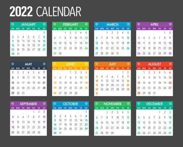 2022 English Calendar Template Design A calendar design template for the year 2022. File is built in CMYK for optimal printing. calendar 2022 stock illustrations