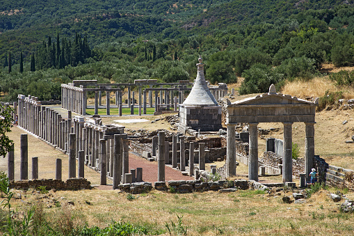 Ruins of the amphitheatre in the ancient Greek city of Aphrodisias in western Anatolia, Aydin, Turkey.