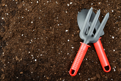 soil and garden tool background
