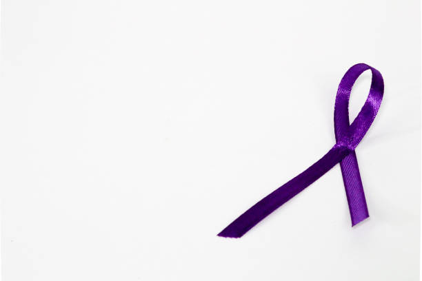 istock Purple awareness ribbon on white background 1296207027