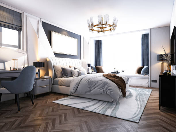 istock 3d render of luxury hotel suite room, bedroom 1296207489
