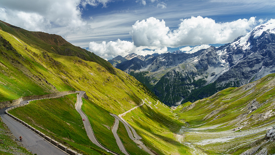 Mountain landscape along the road to Stelvio pass, Bolzano province, Trentino-Alto Adige, Italy, at summer.