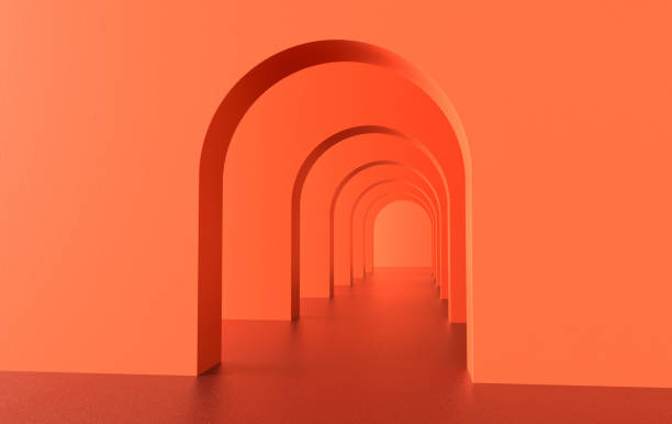 istock 3d rendering. Arch hallway simple geometric background, architectural corridor, portal, arch columns inside empty wall. Modern minimal concept 1296216467