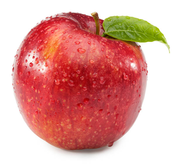 istock red apple with green leaf isolated on white background. clipping path. 1296217548