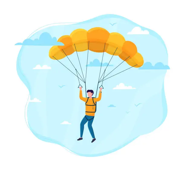 Vector illustration of Male skydiver flying with a parachute