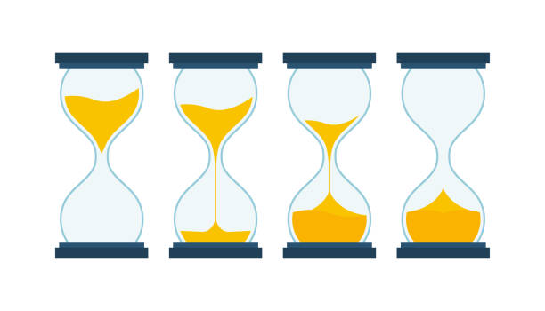 kolekcja klepsydry. hourglass timer sand jako odliczanie. wektor ilustracja stockowa. - czas leci stock illustrations