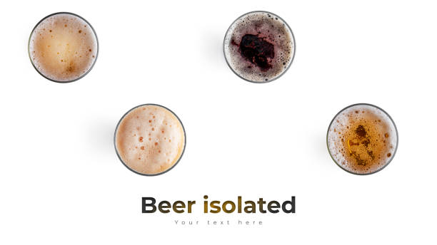 istock Glass of dark beer on white background. View from the top 1296220168