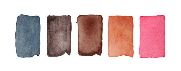 Watercolor set of five bright rectangular shapes with different colors: dark grey, brown variations, pink.