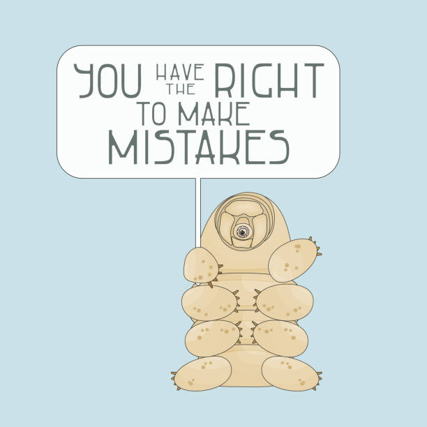 Beige tardigrade holds a table with text in its paw. You have the right to make mistakes phrase is like example on the mockup. Water bear is isolated on blue background Beige pastel tardigrade holds a table with text in its paw. You have the right to make mistakes phrase is like example on the mockup. Water bear is isolated on blue background water bear stock illustrations