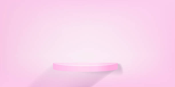 istock Realistic 3d round podium for product demonstration. Cylinder platform coming out from wall on pink background. Shelf for cosmetic branding, packaging presentation 1296224454
