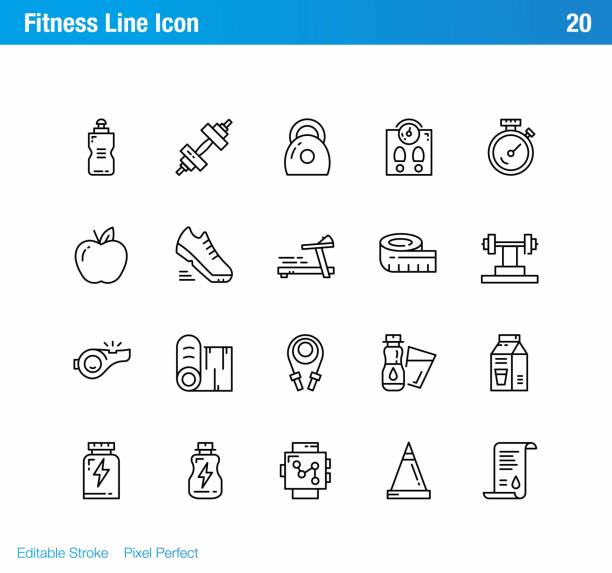 fitness line icon fitness line icon ,Vector icon related to health, nutrition, slimming, training, sports and time exercise class icon stock illustrations