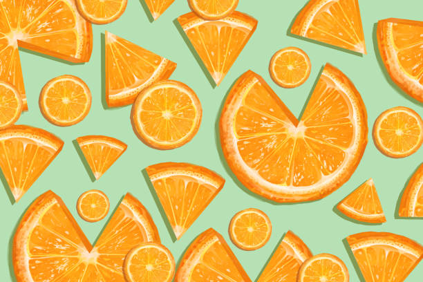 ilustrações de stock, clip art, desenhos animados e ícones de orange slices background - orange background