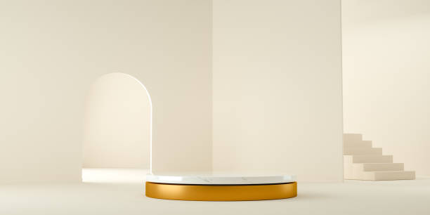 istock 3d render, modern and minimalist background with white marble and gold in abstract indoor 1296229314