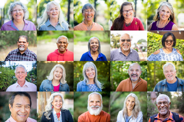 Diverse Senior Human Faces A diverse collection of senior portraits, all are positive or smiling, laughing. heart disease photos stock pictures, royalty-free photos & images