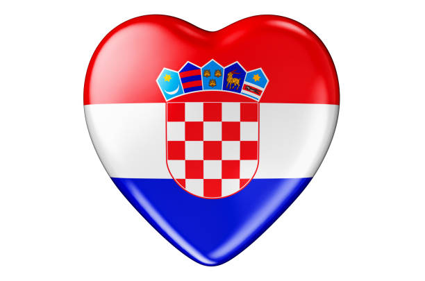 Heart with Croatian flag, 3D rendering isolated on white background