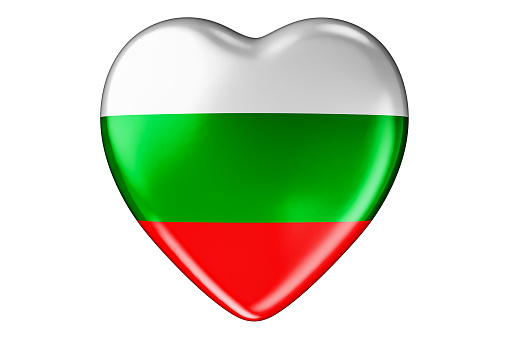 Heart with Bulgarian flag, 3D rendering isolated on white background