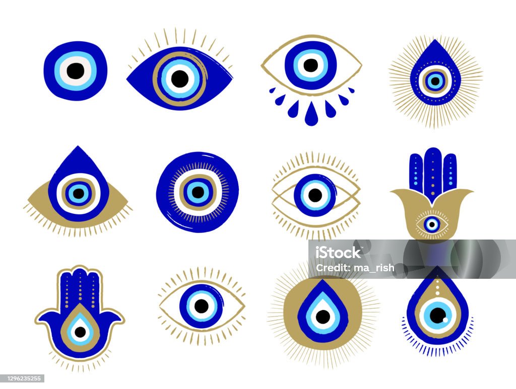 Ilustración de Símbolos E Iconos De Ojos Malignos O Turcos Establecidos