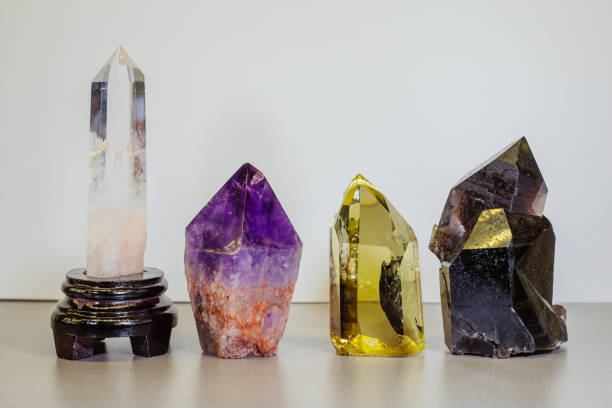 istock Multiple semi precious gemstones fluorite, quartz, smoky quartz, rose quartz. 1296235347