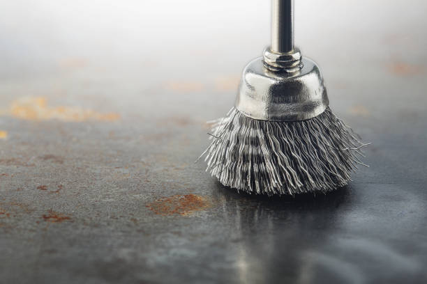 steel brush for drill clean off old metal sheet with rust