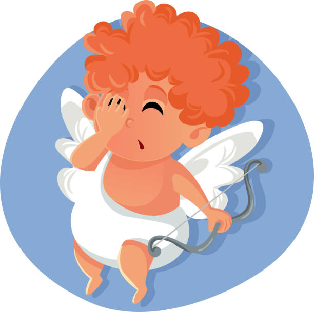 Funny Cartoon Cupid Making a Big Mistake Love angel making funny gesture of frustration and regret facepalm funny stock illustrations
