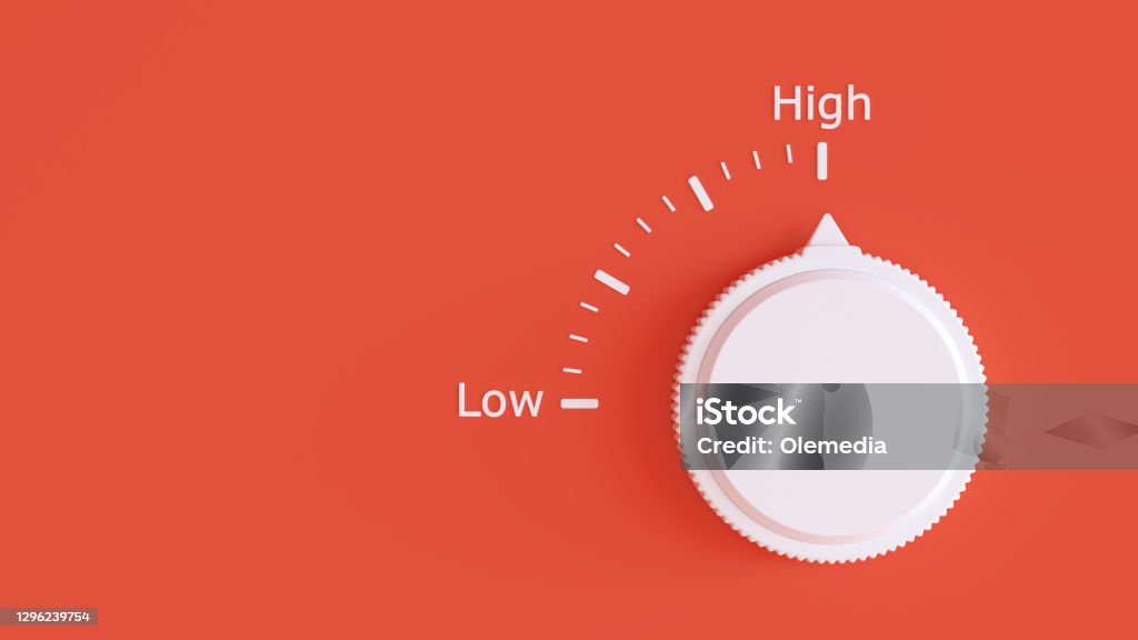 Risk configurable toggle switch. Position high low abstract configurable toggle switch on red background 3d concept Risk Stock Photo