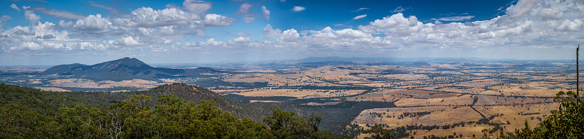 Extra wide aerial panorama of fields and clouds in Australia
