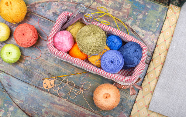 istock A crochet set on a shabby wooden table 1296257488