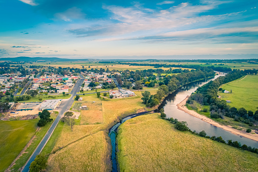 Aerial view of Orbost township in Victoria, Australia