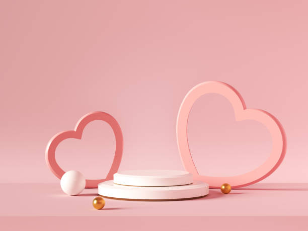 istock Minimal background, mock up with podium for product display,Abstract white geometry shape background minimalist Valentine's day pink background,Abstract mock up backgroundup 3D rendering. 1296261272