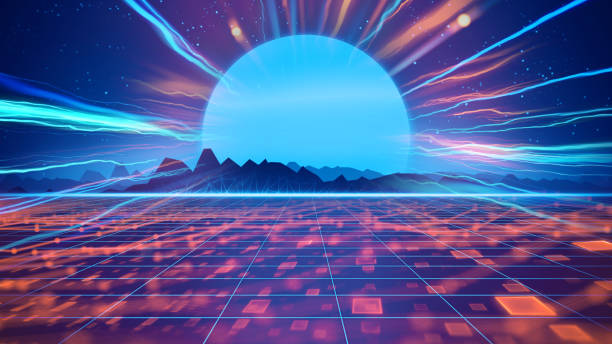 istock Retro futuristic background 1980s style 3d illustration. 1296262231