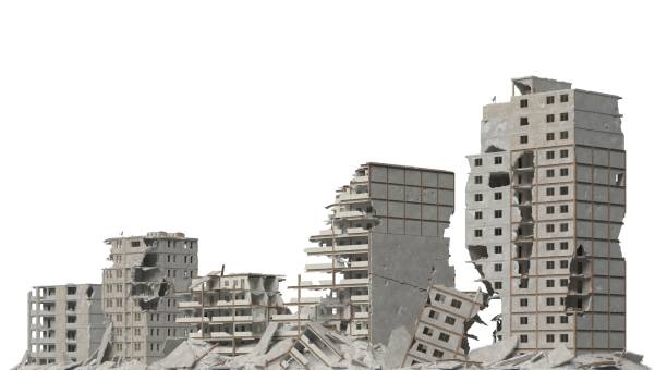 istock Ruined building isolated on white 3d illustration 1296263735