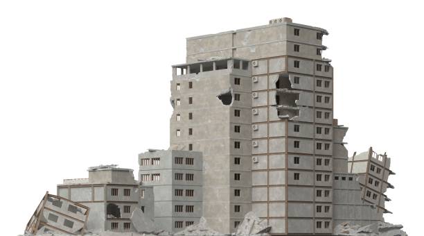 istock Ruined building isolated on white 3d illustration 1296263751
