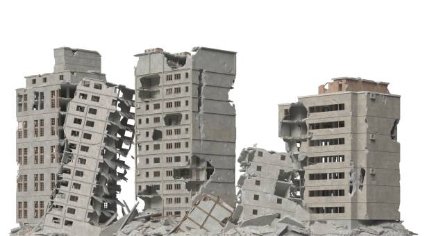 3D illustration ruined building isolated on white