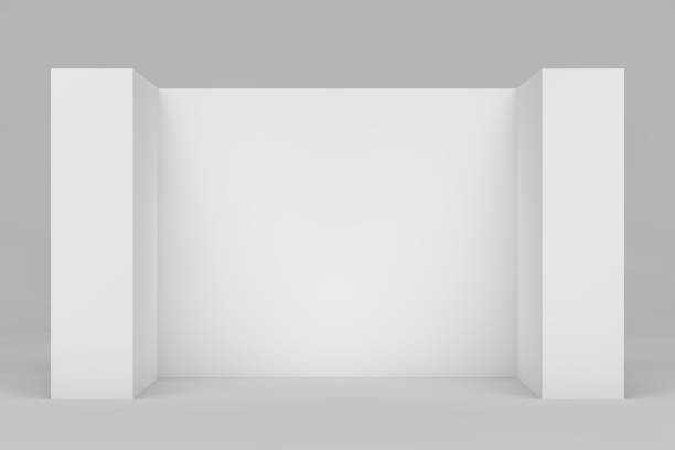 istock Abstract interior design of modern showroom with empty concrete floor and white wall background - Hall or stage 3d illustration 1296265520