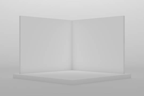 istock Abstract interior design of modern showroom with empty concrete floor and white wall background - Hall or stage 3d illustration 1296265544
