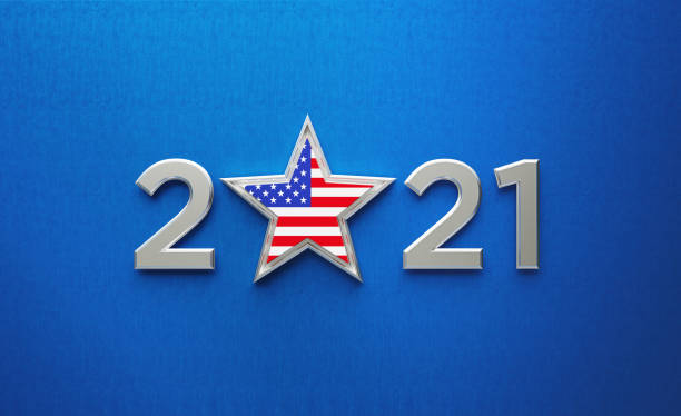istock 2021 And A Star Textured With American Flag Sitting Over Blue Background 1296265647