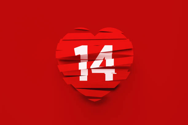 istock Number 14 Written Red Ribbons Forming Heart Shape over Red Background 1296269402