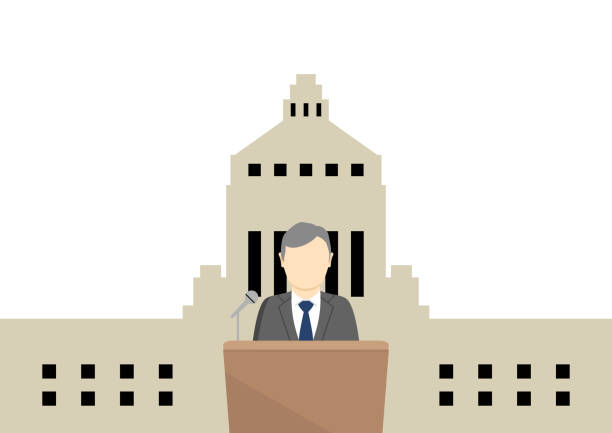 国会議事堂と演説をする男性 - 政府 日本点のイラスト素材/クリップアート素材/マンガ素材/アイコン素材