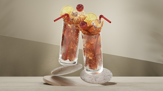 Two Long Island Iced Teas Splash on Bar Counter