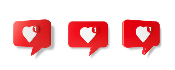 istock Red Chat Bubbles With White Heart Symbols On White Background 1296270615