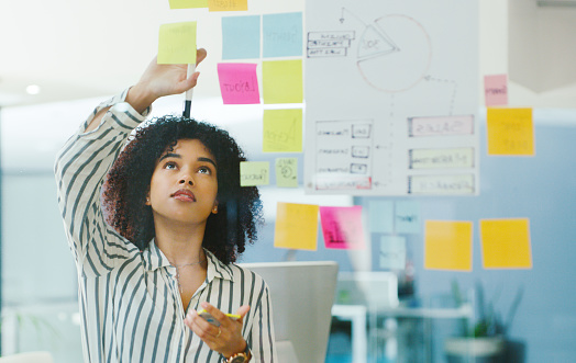 Shot of a young businesswoman having a brainstorming session in a modern office