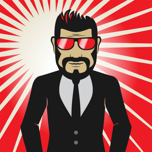 Bearded man with sunglasses, abstract red background Bearded man with sunglasses, abstract red background. vector illustration background of the cool guy wearing sunglasses stock illustrations