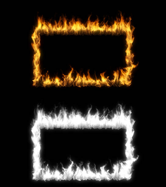 3D illustration of a rectangle shape on fire with alpha layer stock photo