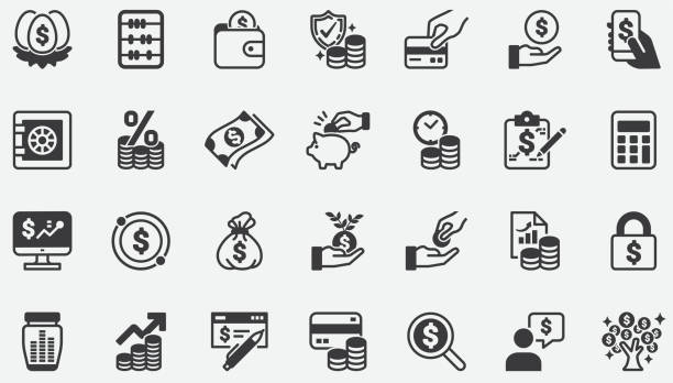 ilustrações de stock, clip art, desenhos animados e ícones de money income concept icons - debt