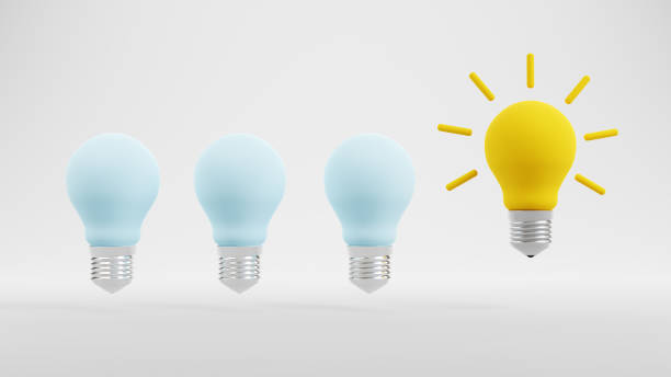 istock Creative idea and innovation Yellow light bulb symbol on white background, brainstorming for inspiration concept 1296281228