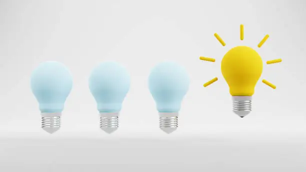 Photo of Creative idea and innovation Yellow light bulb symbol on white background, brainstorming for inspiration concept