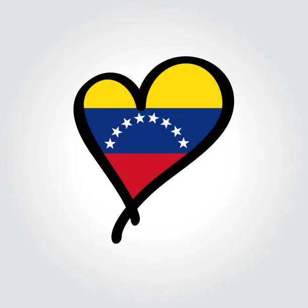 Vector illustration of Venezuelan flag heart-shaped hand drawn logo. Vector illustration.